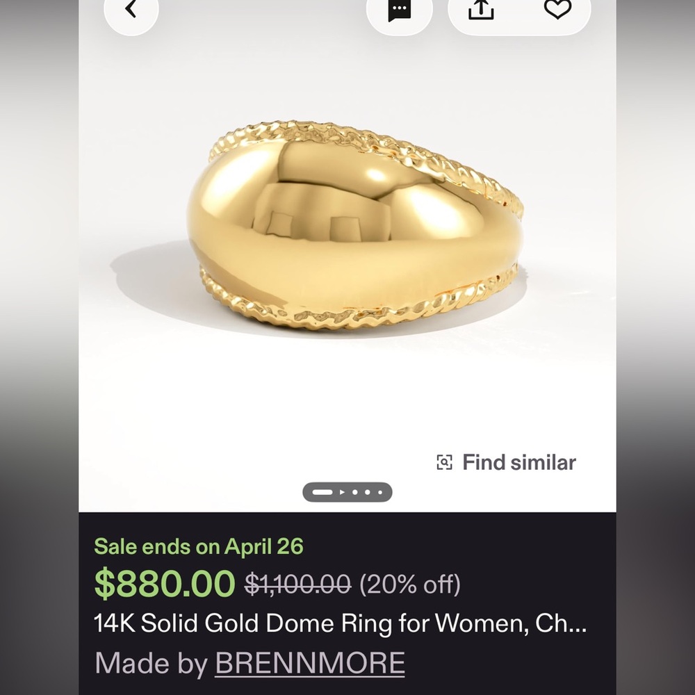 10k solid Gold Dome Statement Ring from England Artist Brennmore size 6.5